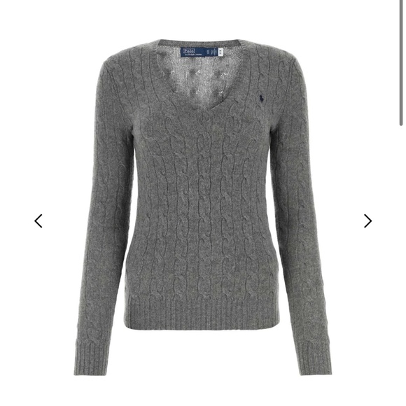 Polo Ralph Lauren cashmere wool v neck grey knit sweater top - Picture 1 of 7